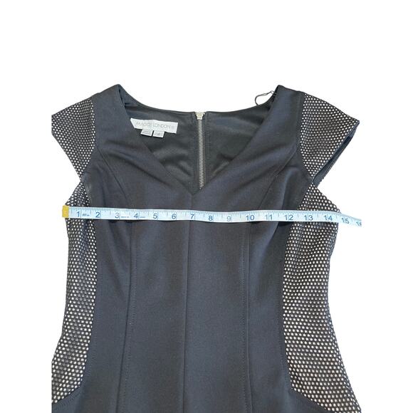 Maggie London Cap Sleeve Black Slimming Illusion Dress Womens Size 4 Career - Picture 9 of 10